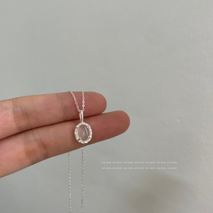 925纯银椭圆形天然白玛瑙项链女轻奢小众气质锁骨链简约精致颈链
