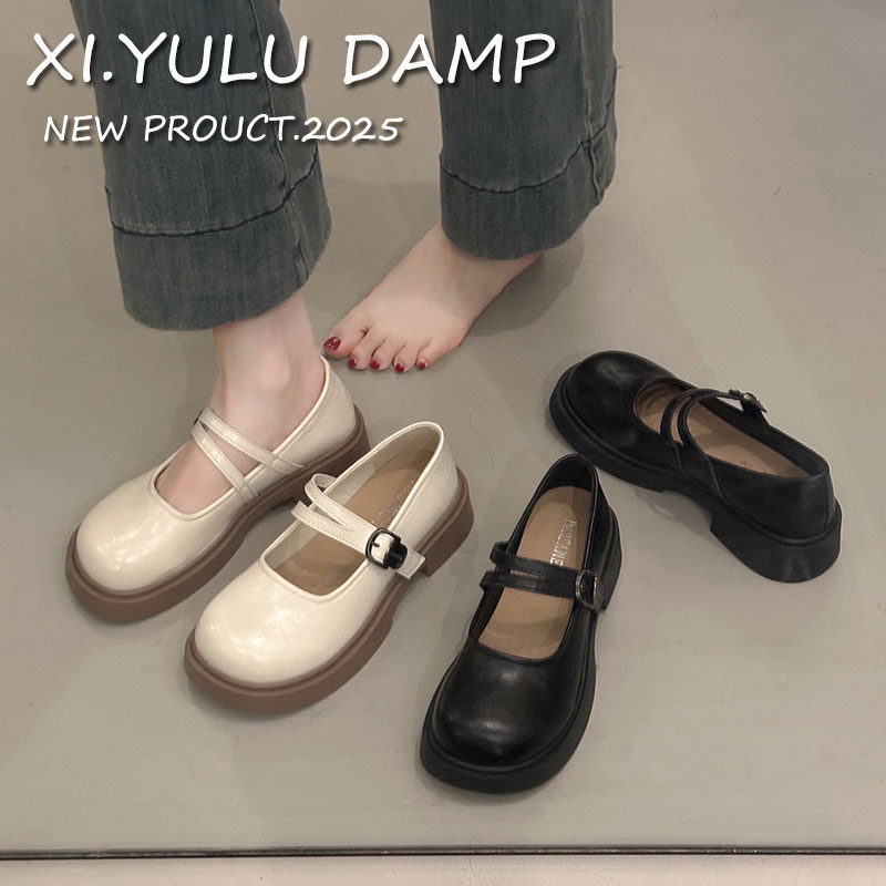 覆古玛丽珍鞋女2025秋季新款厚底小皮鞋配裙子百搭乐福鞋浅口单鞋