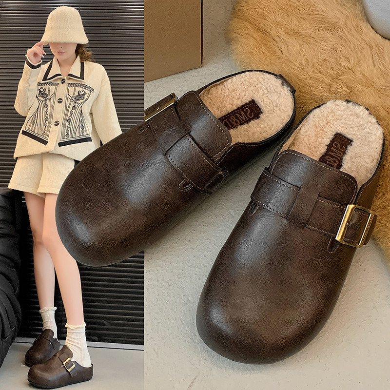 厚底勃肯鞋半拖女2026春秋新款加绒毛毛鞋一脚蹬包头拖鞋0115w,女鞋,勃肯鞋/软木鞋,淘宝优惠券,粉丝福利购,淘宝优惠卷