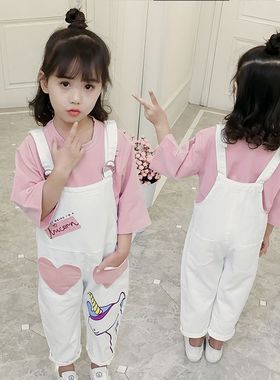 网红款儿装裤红夏季4-56-岁小女孩短套装童女童背带网春季-8休闲