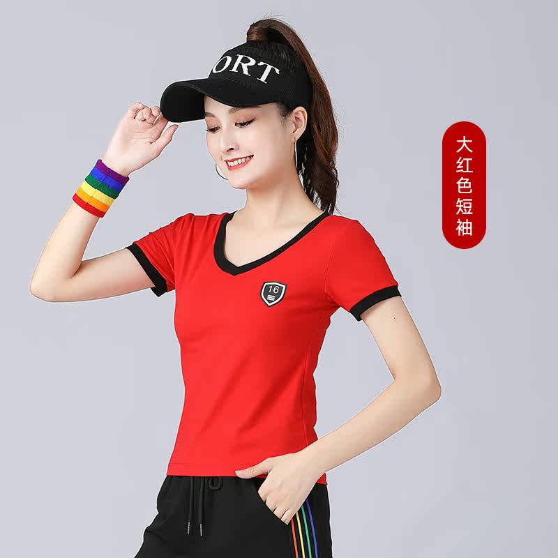 老师推荐2022 贝佳娜丽广场舞服装春夏短袖T恤字母卫裤广场舞运动 - 实物图