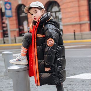 网红款款季白鸭绒羽绒女童亮面中加厚羽绒服新冬儿童服男童长款免