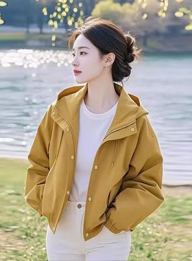 网红款新款20流款独特超小宽松黄色连帽韩版套春季25行爆好看休闲