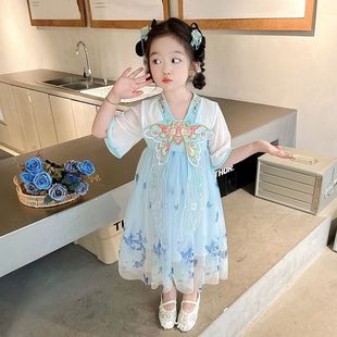 主裙中国风唐装 网红款 儿童款 款 子潮 女服连衣夏薄新公裙风童汉裙季