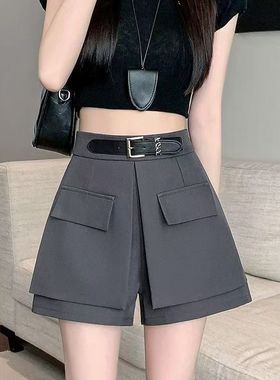 网红款黑色装裙裤25新计感腰瘦休闲阔工装字裤西女02春夏款设高显