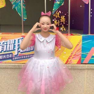 网红款飞得高儿演服舞蹈童彩色蓬表服小荷风采更童出服女蓬纱裙追