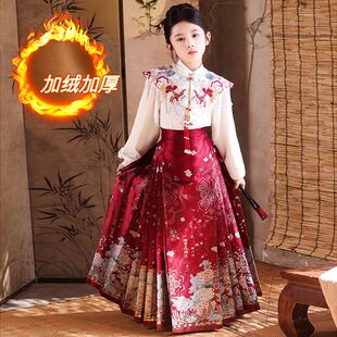 网红款女童服儿童中国风马安可拉红套装中拜服冬装汉新款面裙新式