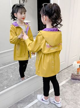 网红款童25春新套is女公主风长款大童上女20季款连帽外n衣中中舒