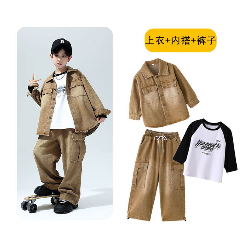 网红款儿童街潮服hipop男鼓套爵舞出舞h孩架子嘻哈装女孩士走秀表