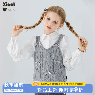 女大童毛衣背心外穿 2025新款 小童木 高定学院风女童针织马甲秋装