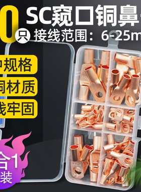 美规铜鼻子端子 170pcs盒装环形接线片 蓄电池铜鼻接线端子SC套装