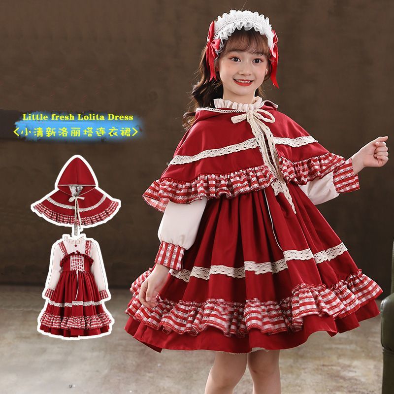 女童加绒洛丽塔公主裙洋装小红帽裙子迪士尼儿童Lolita连衣裙秋冬