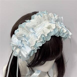 草莓夏洛特Lolita手作发带蓝粉色棉布蕾丝花边复古可爱头饰蝴蝶结