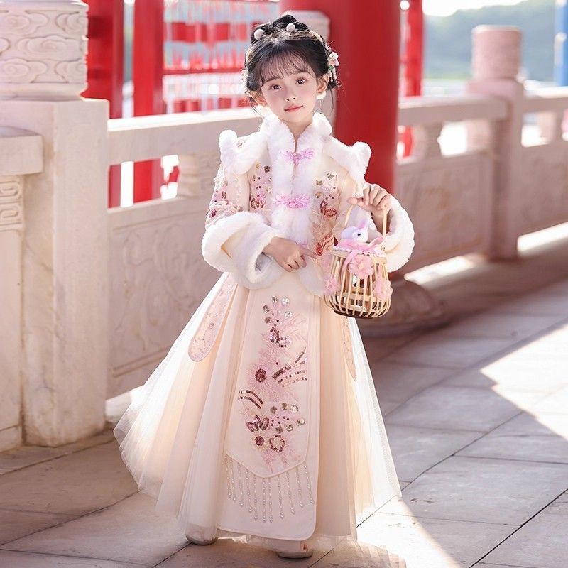 汉服女童新款冬装小女孩连衣裙中国风古装过年唐装冬季加厚拜年服