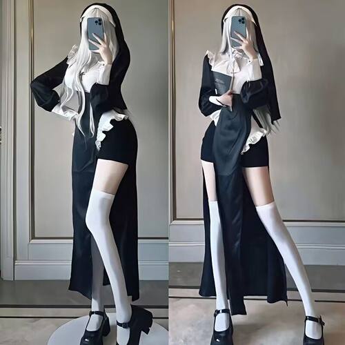 万圣节修女服cos女装性感紧身修女服cosplay表演服制服可爱连衣裙