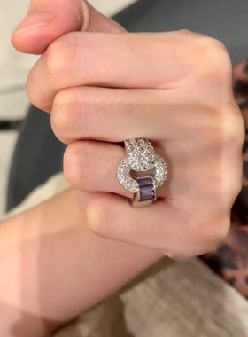 中古vintage紫色元宝扣戒指女