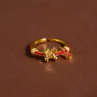 红色编织绳金色钱币小马戒指女2026新款本命年小众设计食指戒指环