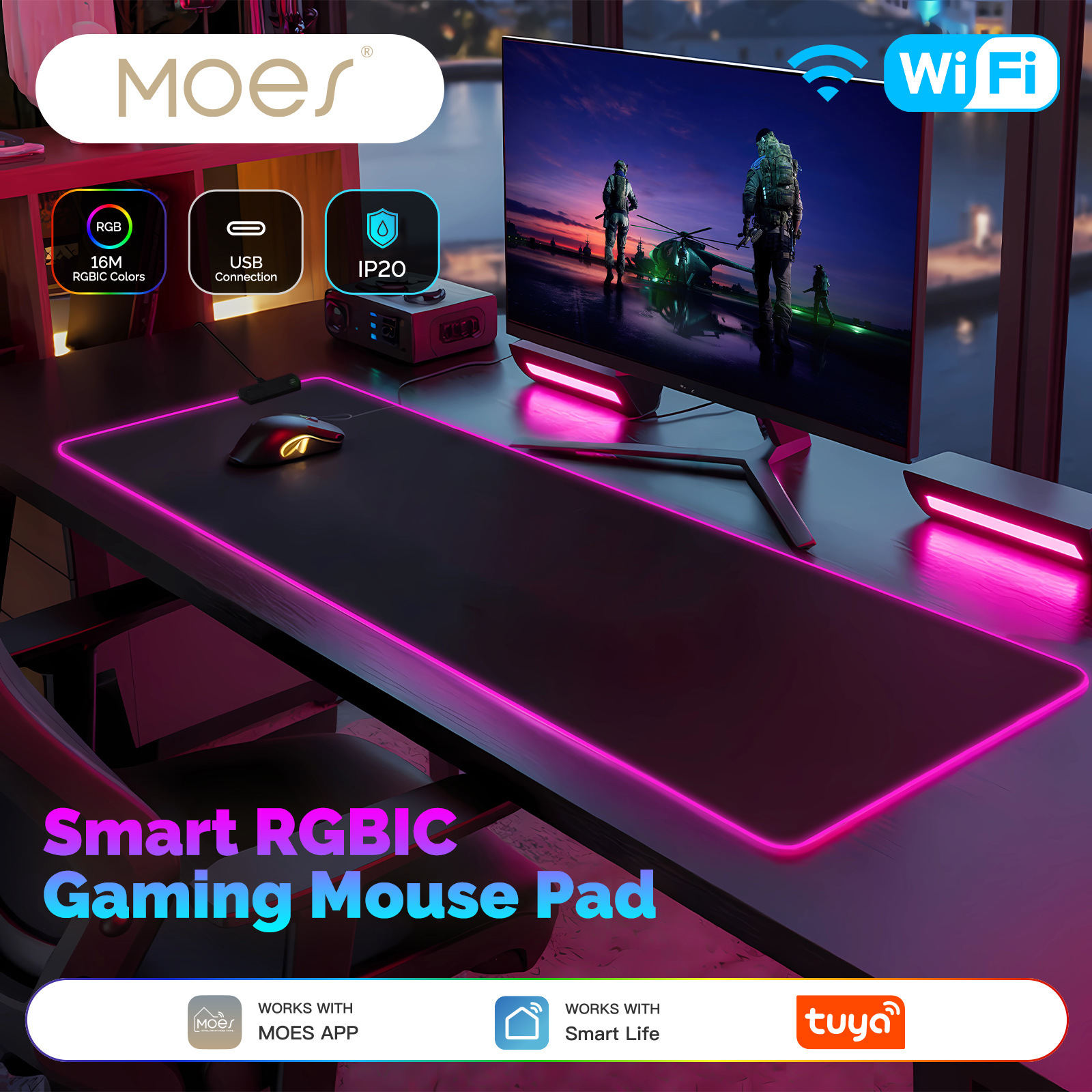 智能家居WiFi智能鼠标垫RGBLED炫彩灯光办公桌电竞氛围鼠标垫