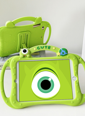 手柄手提绿色大眼仔2025新款iPad11保护套iPad9第10代5air43硅胶mini7防摔适用苹果9.7寸pro11平板10.5卡通壳