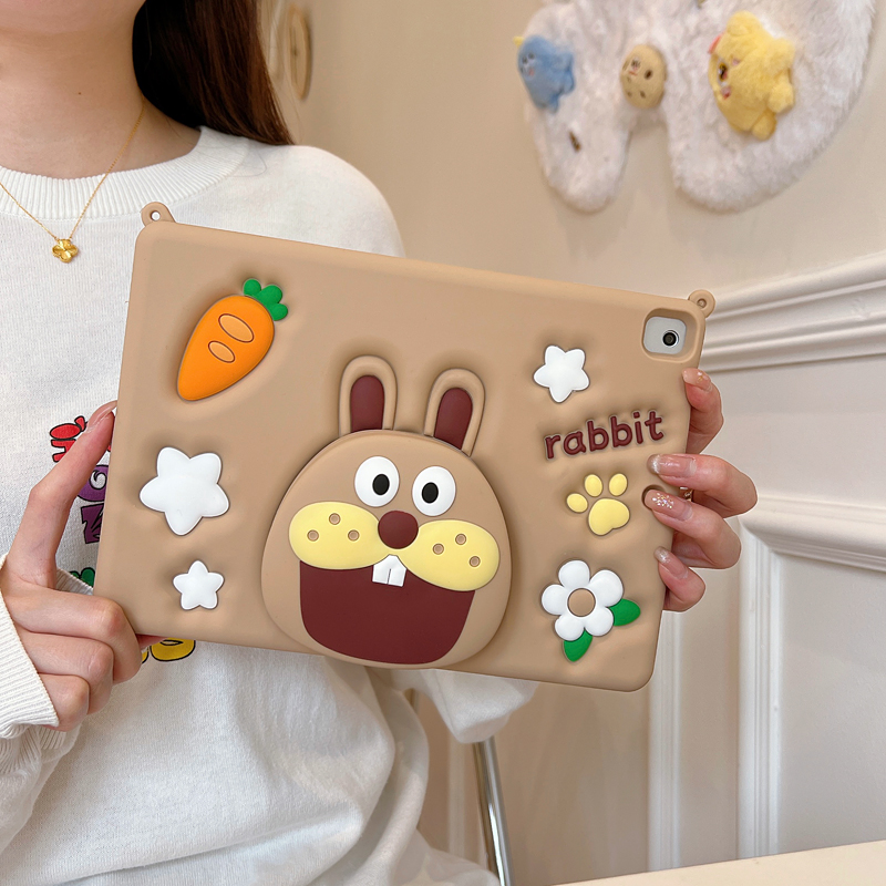 可爱卡通龅牙兔子伸缩支架ipad11保护壳air765第10代平板套适用苹果10.2寸pro11硅胶mini7迷你6儿童防摔软9.7