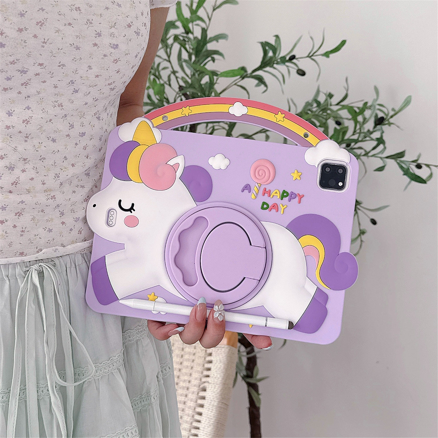 手提棒棒糖独角兽360旋转ipad12保护壳air87654平板套ipad11代mini7硅胶适用苹果11寸pro卡通10.2可爱9.7全包