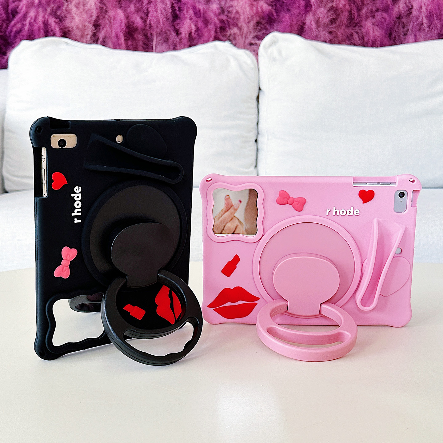 镜子嘴唇360旋转适用三星s10fe保护套a11带笔槽a9硅胶a8可爱s10lite防摔s9fe全包s8横竖s7软壳t220女款s6lite