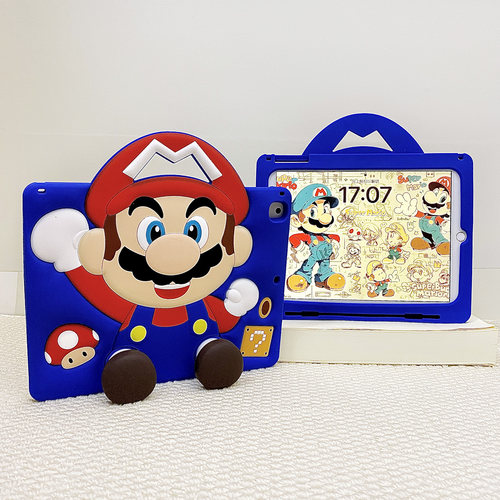 双脚伸缩支架手提马里奥ipad12保护壳mini7带笔槽air8765平板套适用苹果pro11寸卡通可爱ipad11代9.7硅胶软壳