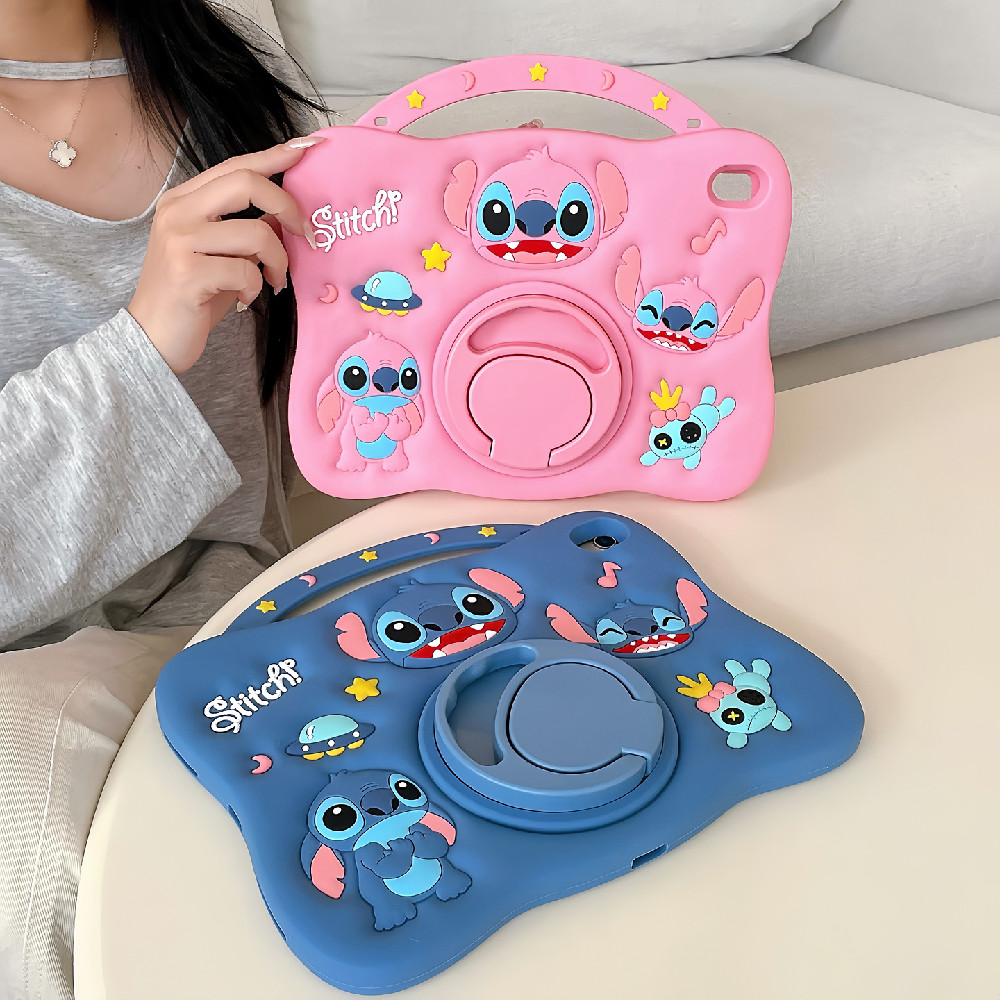 手提史迪奇安琪360旋转ipad11保护壳ipadair7可爱air5卡通适用苹果11寸pro2025硅胶9.7第10代ipad9平板保护套