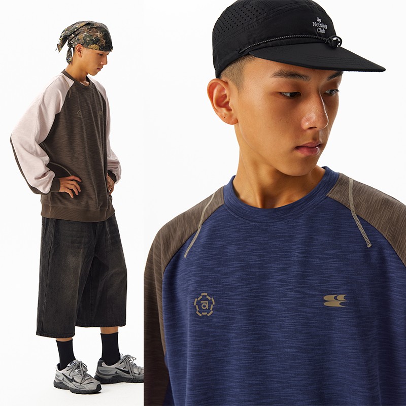 CryingCenterSports2025年秋 糯感竹节棉撞色运动线条抓绒卫衣