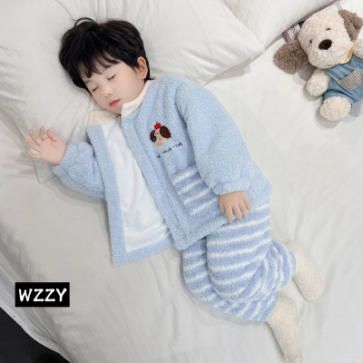 男童睡衣加绒加厚2025新款儿童珊瑚绒家居服冬装保暖男孩宝宝套装