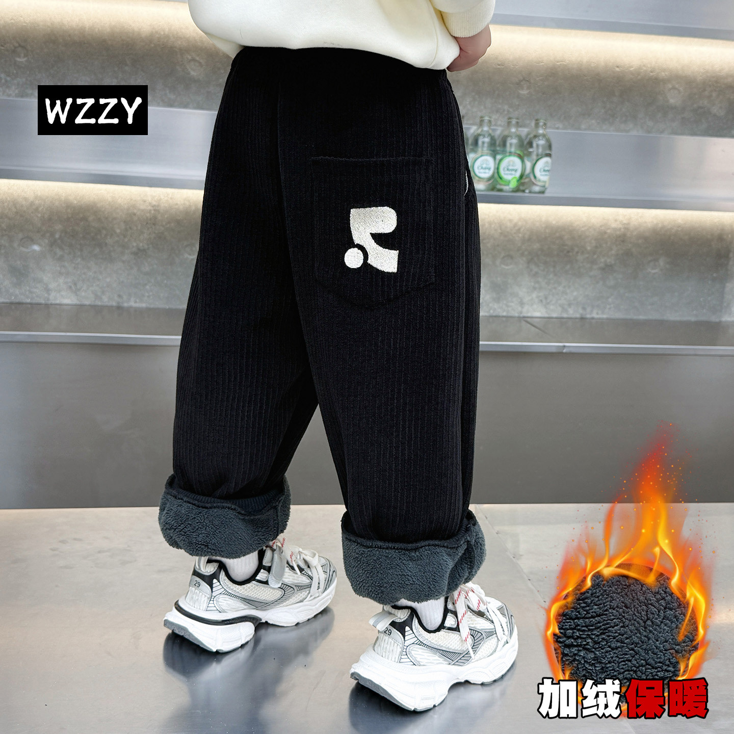 男童加绒裤子秋冬款儿童休闲加厚保暖卫裤男小童冬季长裤一体绒潮