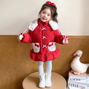 女童连帽棉服冬装 洋气棉袄外套 女宝宝羽绒棉衣儿童加厚拜年服冬季