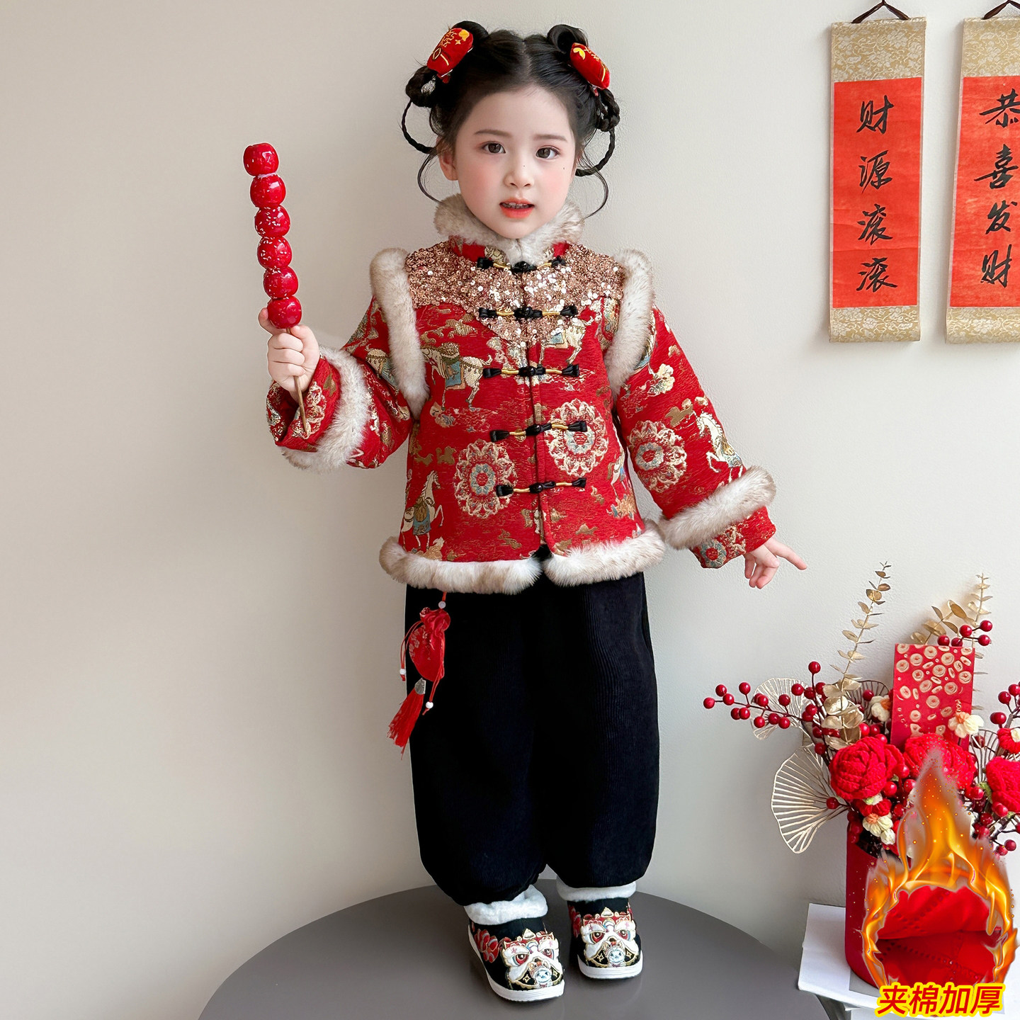 女童拜年服加绒套装儿童冬季汉服唐装女孩中式表演礼服过新年衣服,童装/婴儿装/亲子装,套装,淘宝优惠券,粉丝福利购,淘宝优惠卷