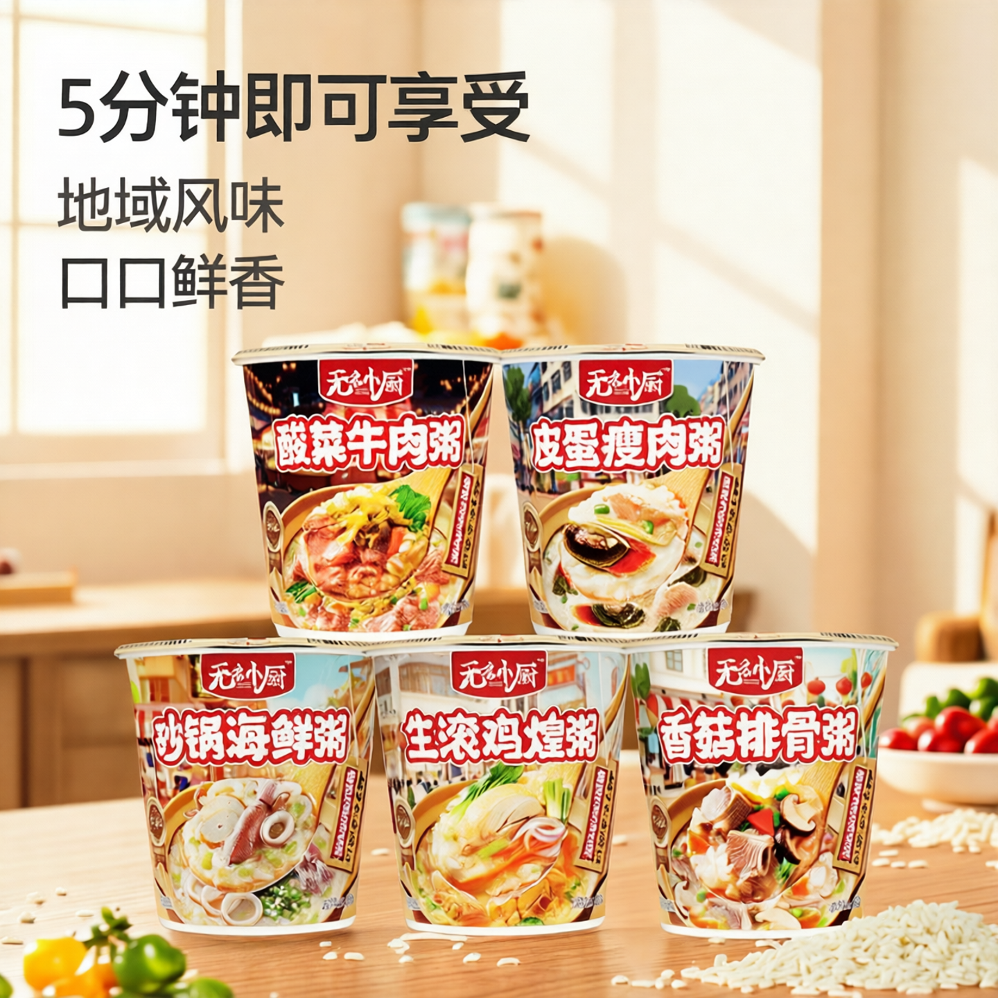 无名小厨冻干粥方便速食品宿舍即食早饭营养代餐皮蛋瘦肉暖胃早餐
