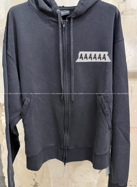 「26SS胶带系列」VANA ILUSION 印花水洗黑卫衣连帽衫男女戴帽潮