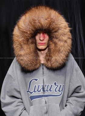 「Luxuiy系列」 VANA ILUSION 刺绣毛领拉链460G卫衣连帽衫男女潮
