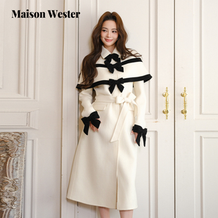 千金风丝绒外套黑白披肩式 新品 毛呢大衣女 Wester2025冬季 Maison