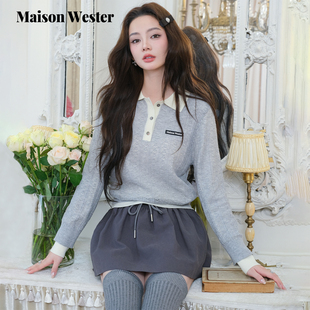 浅灰拼色Polo领针织衫 新品 Wester2025年秋季 Maison