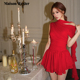 Wester2025夏季 新款 女雪纺层次红色裙裤 Maison 上衣套装