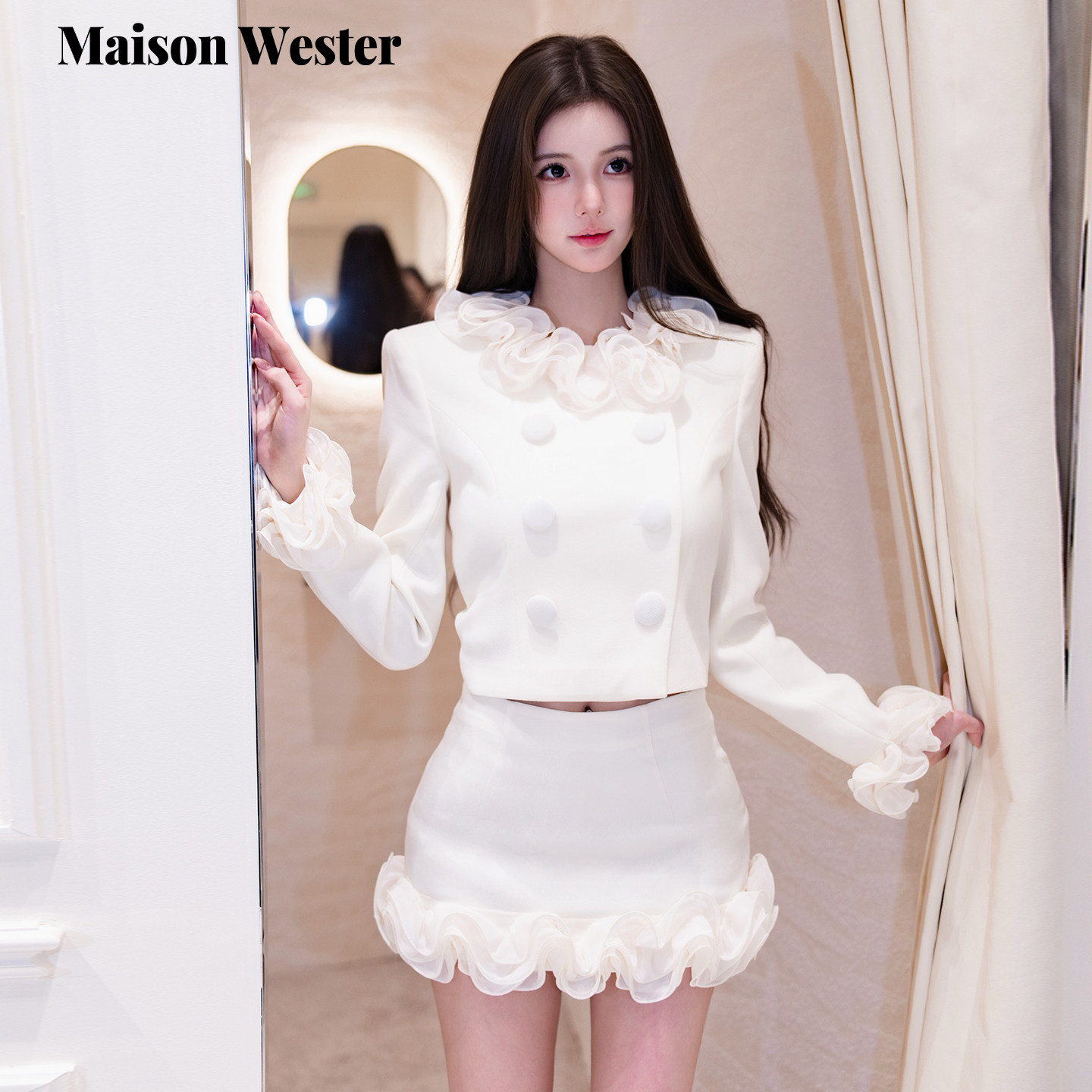 【小怡同学同款】Maison Wester2026秋新款双排扣外套短裙