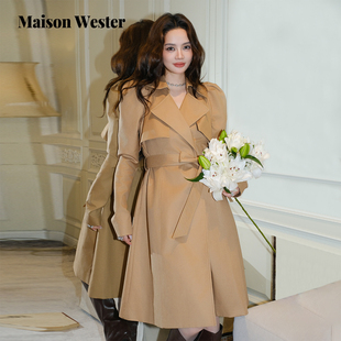 千金风风衣泡泡袖 新品 系带卡其长外套女 Wester2025年冬季 Maison