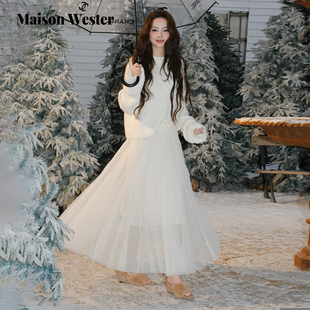 弹力腰头针织内衬保暖纱裙网 新品 Maison Wester2025年冬季