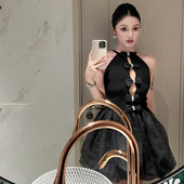 女士黑色镂空拼接无袖 Maison Wester夏季 肌理蓬蓬裙裙子连衣裙