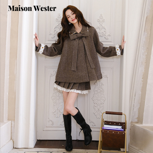 蕾丝边百褶短裙 灰棕呢蝴蝶结中长外套 Maison Wester2026早春新品