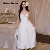 新款 Maison Wester2025年夏季 优雅气质月白锦缎抹胸曳地长连衣裙