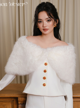 Maison Wester冬季米白色披肩外套长款西装喇叭裤阔腿裤裤子