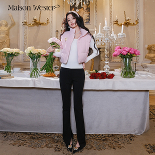 休闲裤 Maison 黑色弹力高腰内开衩LOGO长裤 官方新款 子 Wester冬季