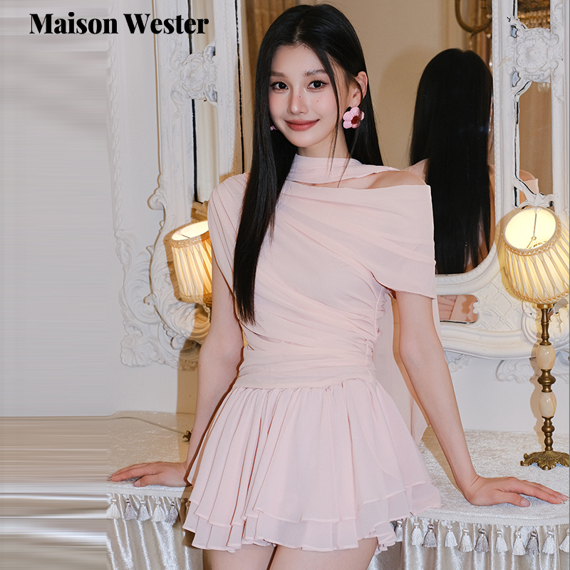 黄羿同款-Maison Wester2025夏季新款雪纺粉短裤裤子可露丽穿搭