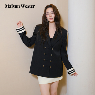 千金风黑白撞色西装 新品 海军领大外套女 Wester2025年冬季 Maison