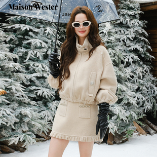 立领拉链夹克高级感短款 新品 毛呢外套 Wester2025年冬季 Maison